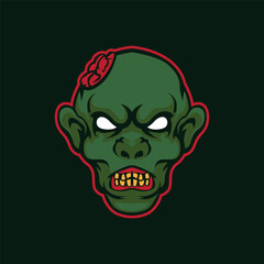 Green head zombie head mascot logo 