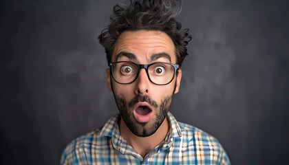 Man with surprise face expression. Generative ai design concept.