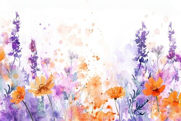 Pastel Garden Botanical Bliss: Watercolor Wildflower Border	
