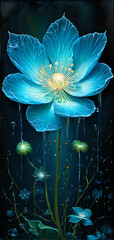 Illustration of a mystical lily flower on water. Beautiful magical flower.