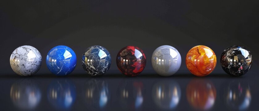 Isolated black background with 3D abstract marble balls