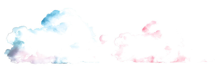 Fototapeta na wymiar Dreamy pastel pink and blue watercolor cloud on transparent background.