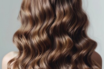 Naklejka premium Beautiful brunette model with long wavy hair and French manicure.