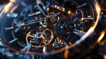 Exquisite Mechanical Timepiece:Luxury and Technology Converge in Intricate Gears and Movement - obrazy, fototapety, plakaty
