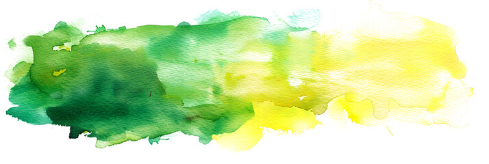 Green and yellow watercolor paint blend on transparent background.