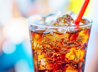 Iced Cola Drink with Bubbles Close-Up