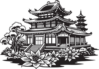 Obraz premium Japanese architecture. Hand drawn vector illustration 