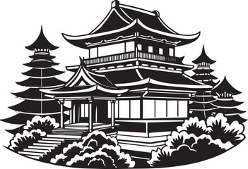 Fototapeta na wymiar Japanese architecture. Hand drawn vector illustration 