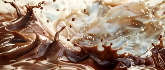 Selbstklebende Fototapeten Liquid chocolate with a milk splash © Mark