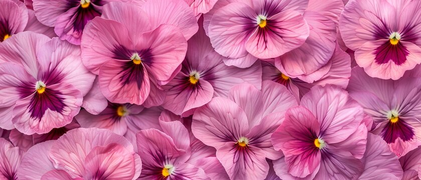 Backdrop of pink pansy flowers in a seamless pattern