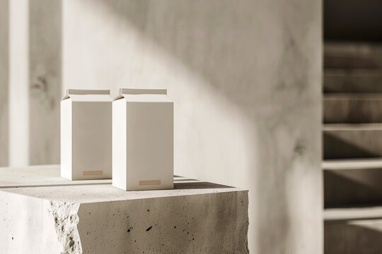 Two Blank White Paper Boxes on Concrete Background