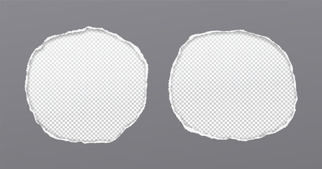 Grey paper with torn round holes and soft shadow are on white squared background. - 775047743