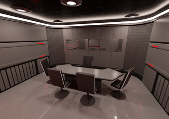 3D Rendering Science Fiction Meeting Room