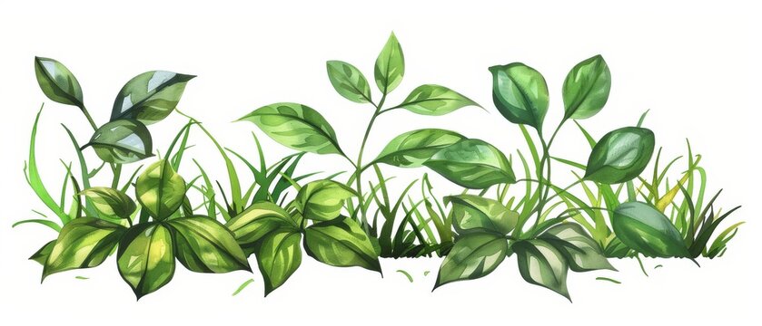 Isolated green leaves and grass illustration on a white background