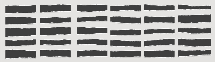 Set of torn black note paper pieces are on light background for text or ad. - obrazy, fototapety, plakaty
