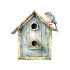 bird house vector illustration in watercolor style