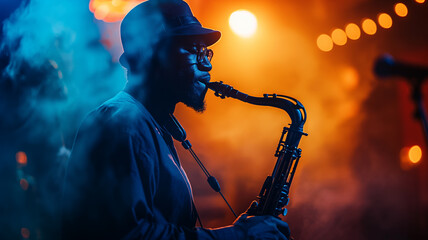 musician playing the saxophone - obrazy, fototapety, plakaty