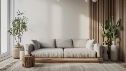 A simple and elegant living room with wooden floor