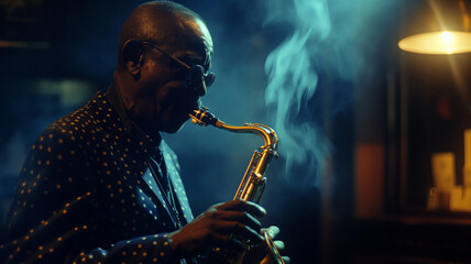 jazz musician playing saxophone - obrazy, fototapety, plakaty