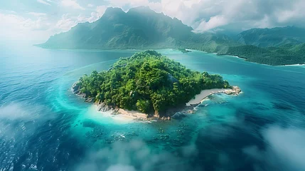 Foto op Canvas An aerial view of a lush tropical island surrounded by coral reefs © MuhammadInaam