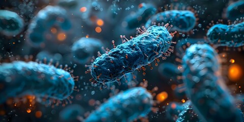 Microscopic image of probiotic bacteria Escherichia coli important for digestion and health. Concept Microbiology, Probiotic Bacteria, Escherichia Coli, Digestive Health, Microscopic Images - obrazy, fototapety, plakaty