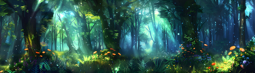 Beautiful illustration of forest at night - obrazy, fototapety, plakaty