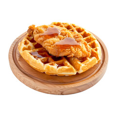 American lunch chicken and waffle with syrup on transparent background. Generative ai design.