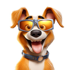Cartoon style dog with cool glasses on transparent background. Generative ai.