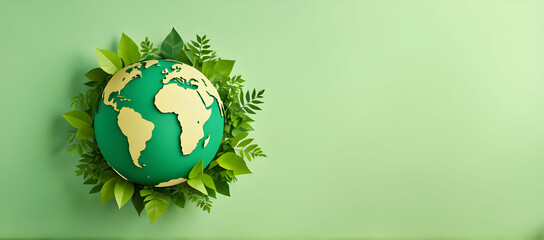 Paper earth globe surrounded by green foliage, symbol of environmental protection and care of a fragile planet - Earth Day concept
