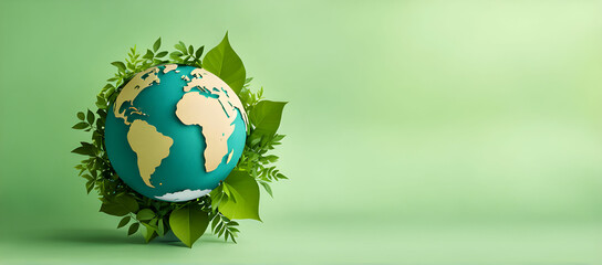 Paper earth globe surrounded by green foliage, symbol of environmental protection and care of a fragile planet - Earth Day concept
