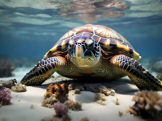 Fototapeta premium turtle in the sea for swimming