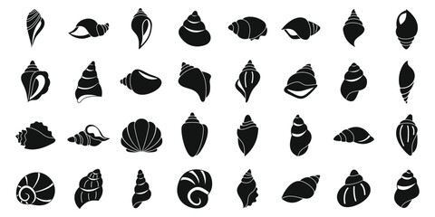 Conch icons set simple vector. Sea shell. Snail nature animal - obrazy, fototapety, plakaty