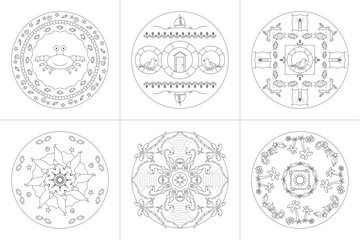 Mandalas. Sea Theme. Coloring pages. Vector illustration. Set No. 4. 