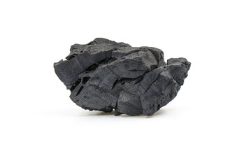 Natural wood charcoal, traditional charcoal or hardwood charcoal isolated on white background. For heating food in cooking.  cosmetics. deodorant in the refrigerator. Activated Carbon. BBQ.