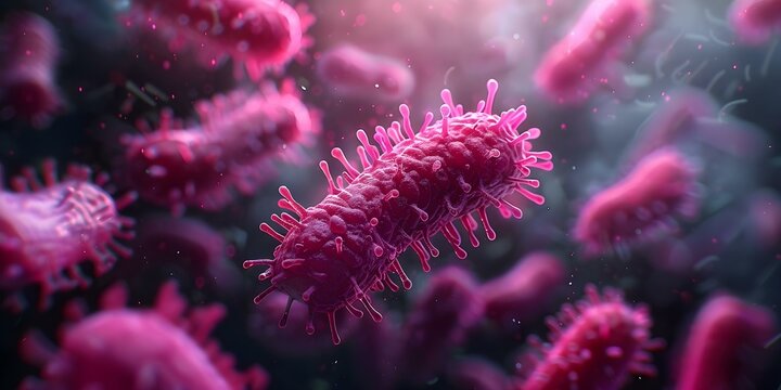 Magnified view of beneficial Escherichia coli bacteria in the digestive system crucial for maintaining health and aiding digestion. Concept Digestive health, Escherichia coli bacteria