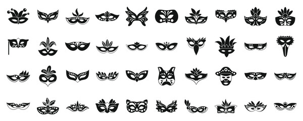 Fototapeta premium Carnival of Venice icons set simple vector. Costume mask. Hero italy fashion