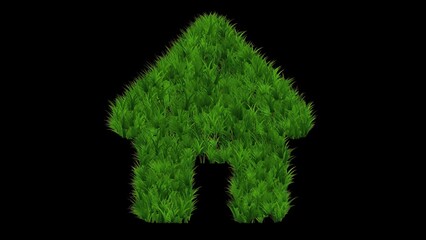 Beautiful illustration of house symbol with green grass effect on plain black background