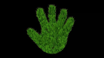 Fototapeta premium Beautiful illustration of hand shape with green grass effect on plain black background