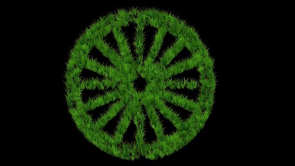 Beautiful illustration of wheel shape with green grass effect on plain black background