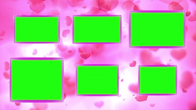Beautiful illustration of empty green photo album with pink hearts background