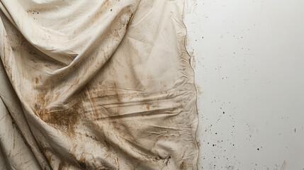 free space on the left corner for title banner with a soiling on clothes, white background - obrazy, fototapety, plakaty