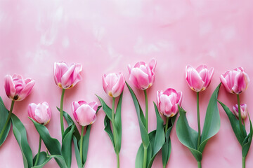 pink tulips on a soft background, copy space