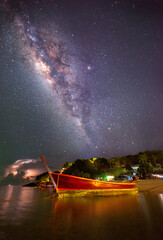 Milky Way galaxy On at Koh Lipe island, Satun Province, South, Thailand. Long exposure photograph,...