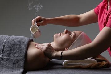 calm meditation scincare cosmetics procedure with mssage