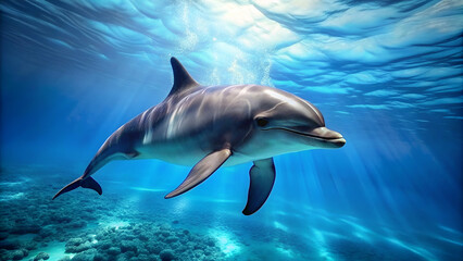 Fototapeta premium Graceful Dolphin Swimming Underwater 