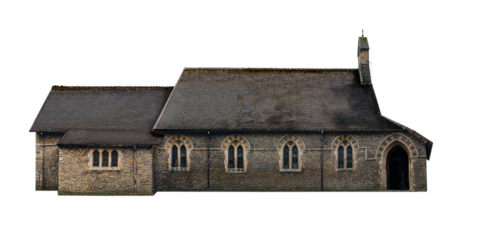 old dark grunge brick church building facade isolated transparent png	