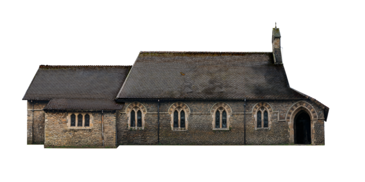 old dark grunge brick church building facade isolated transparent png	