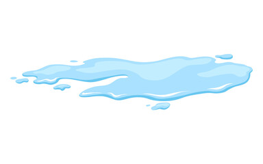 Water spill puddle. Blue liquid shape in flat cartoon style. Clean fluid drop design element isolted on white background