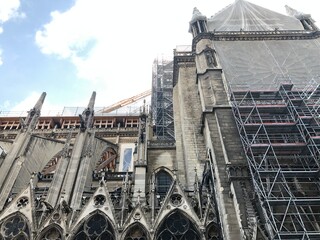 Notre-Dame de Paris after the fire of 2019 at the time of the restoration of the wooden frame.