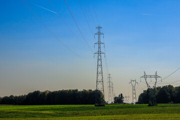 High voltage pylons in the Oise. - 775059167